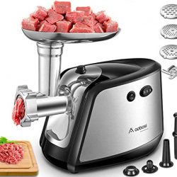 ?Upgraded?Aobosi Tritacarne Elettrico 3-IN-1 Tritacarne con 3 piastre di macinazione in acciaio inossidabile,attacco per salsiccia e kubbe,Tritacarne per carne 1200W Max per macinazione rapida