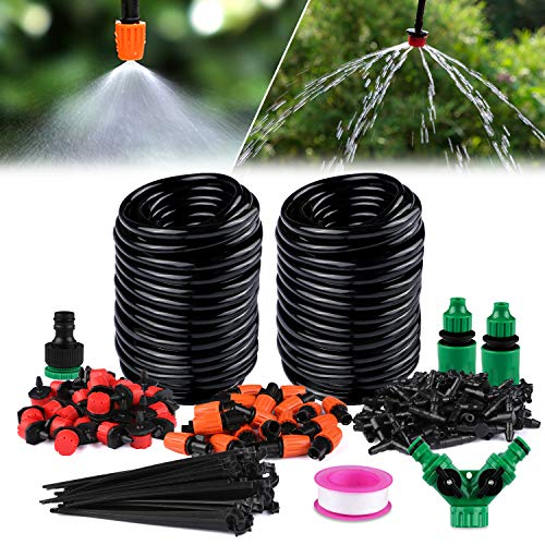 Xddias 30 30 30 m Sistema di irrigazione da Giardino, DIY Micro Drip Kit di irrigazione, Tubo da 1/4", Serra, irrigazione a Goccia per Paesaggio, Flower Bed, Piante da terrazza, Nero