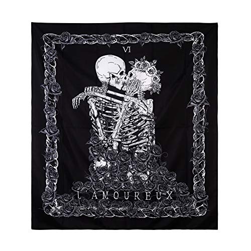 Forart Skull Tapestry The Kissing Lovers Tapestry Black Tarot Tapestry Arazzo scheletro umano per la decorazione domestica 2