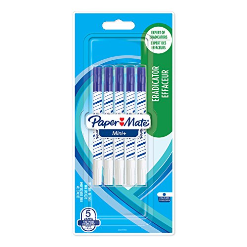 Paper Mate Mini+ penna con cancellino, punta fine, blu, confezione da 5 2