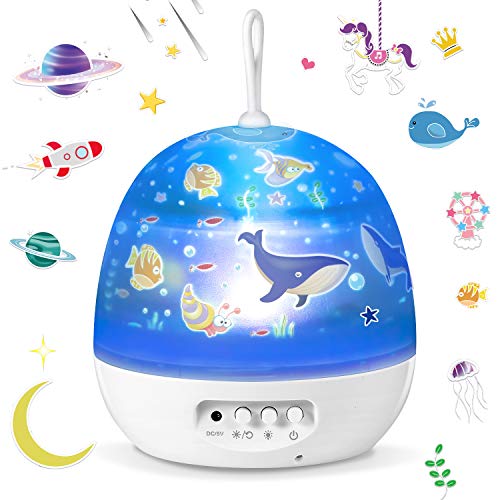 Lampada Proiettore per bambini?Sunnest 4 in 1 Lampada Proiettore di Stella ed Oceano con 8 modalità di colore Luce notturna per Bambini