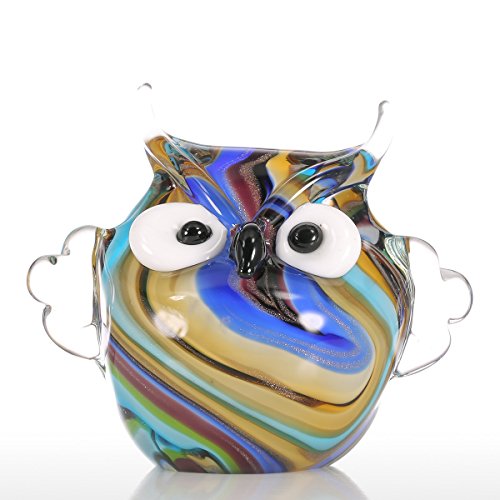 Tooarts Owl Colorato Ornamento di Vetro Regalo Figurine Animale Handblown Decorazione Domestica Multicolore