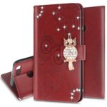 Ukayfe Cover Huawei Honor 9 Lite,Custodia Huawei Honor 9 Lite Portafoglio, Luxury Protettiva Flip Portafoglio Cover Copertura Custodia Sottile Case con Strass di Cristallo.Marrone Red