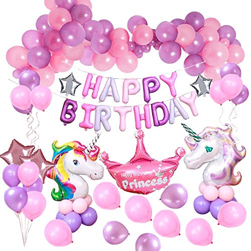 MMTX Decorazioni per Feste Unicorno, con 2pcs Enorme Palloncino Unicorno, Buon Compleanno Ballon Banner, del Partito per l’infanzia Ragazza Festa di Compleanno della Signora, Matrimonio (Unicorno)