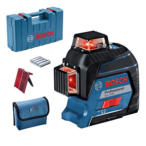 Bosch Professional GLL 3-80 Livella Laser, 4 x Pile AA, con Astuccio, Raggio d’Azione: fino a 30 m, in Valigietta