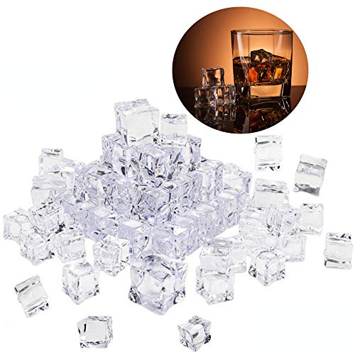 Xinlie Luminous ice Cubo Ghiaccio LED Ice Cube Adatto Cubetti di Ghiaccio Acrilico Artificiale Cubetti di Ghiaccio Finto Cubetti per la Decorazione Domestica Display per Matrimoni Vasi Fillers(60 PCS)