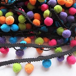 YYCRAFT Fettuccia ornamentale per cucito, con palline pompon arcobaleno, colore rosa, 4,5 metri Multicolor Pom Pom