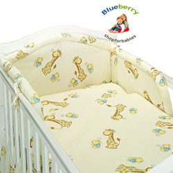 BlueberryShop set di biancheria in cottone da letto | copri piumino 90 x 120 cm | copri cuscini 40 x 60 cm | protezione per lettino 35 x 150 cm | Destinato ai bambini da 0-3 anni | 2