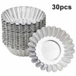 NATUCE 30 Pezzi di Stampi di Crostate di Uova Aluminum, Pirottini in Acciaio,Formine per Muffin, Stampo per Torta Cupcake, Stampi per budini, Dessert, Gelato, Antiaderente e Riutilizzabile, Argento