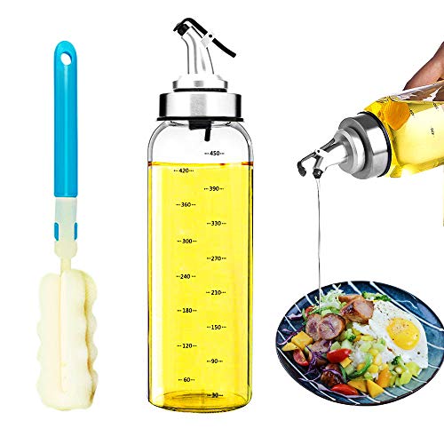 DAYNEW Oliera in Vetro,Spray Olio Cucina 500ML,dosatore Olio e Aceto,[Tick di precisione] Prova di Polvere EA Prova di Perdite,oliera salvagoccia per Cucinare,BBQ,Cucina,Insalata,24CM Pennello Regalo