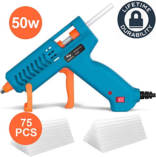 Pistola Colla a Caldo ?50W?, Tilswall Pistola Incollatrice con ?75pcs? Stick di Colla 130mm, Glue Gun con Anti-drip Brevetto?165? Termostatica per Progetti Artigianali, Casa Riparazioni (Blu)