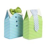 LinTimes 50 Pezzi My Little Man Scatole bomboniere Ragazzo Baby Shower Scatole bomboniere con Fiocco Verde Blu Nastro di Carta Sacchetti di Caramelle per Percalle Decorazioni per Feste Forniture