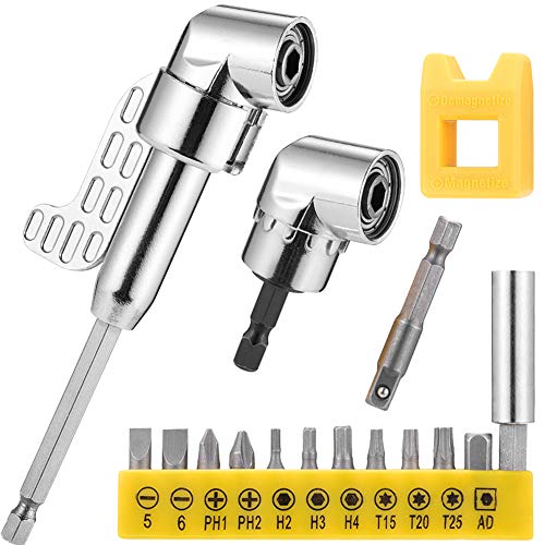 JTENG Avvitatore Angolo Adattatore Set 12 pezzi Punte per Cacciavite Bit 25mm Lunghezza,di Punte da Trapano Adattatore con Esagonale Gambo 1/4 di Pollice Regolabile Cacciavite Socket Holder Adattatore