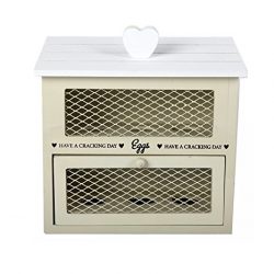 Casetta in legno portauova color crema in stile "chic n shabby" con cuori, per organizzazione cucina 2