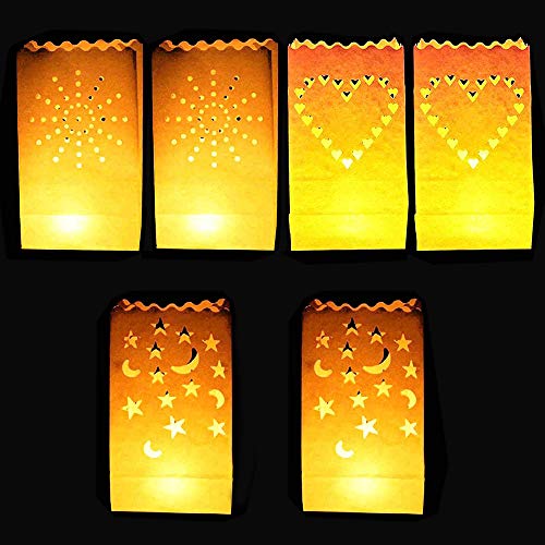 DECARETA Sacchetti di Candela, Lanterne Decorative Bianche per Matrimoni e Compleanni, Borse Decorative per Candele Sacchetti Portacandele a Forma di Cuore, Luna, Sole (30 Pezzi)