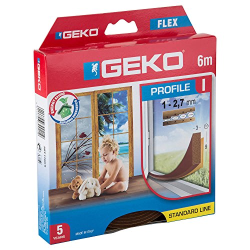 Geko 940009 – Isolante per porte e finestre"I-Profil" autoadesivo, ritagliabile, lunghezza 6 m, 9 x 3 mm, durata 5 anni, colore: marrone