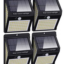 Luce Solare LED Esterno [4 Pezzi], 140LED Luci Solari Lampade Faretti Solari a LED da Esterno Sensore di Movimento IP65 Impermeabile 3 Modalità per Giardino, Parete Wireless Risparmio Energetico