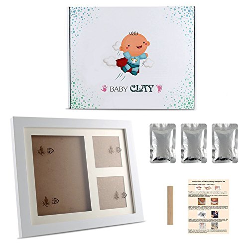 Impronta Bambino – Newlemo Cornice Bambino Baby con Porta Foto in Legno per Mani e Piedi del Bambino – Kit Impronte Neonato Perfetto per Neonato Ricordo Regalo 2