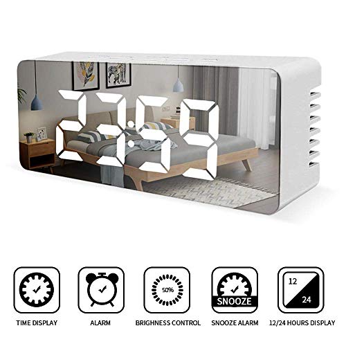 Sveglia Digitale, KIPIDA Elettronica Digitale Specchio Sveglia Display a LED con Funzione Snooze/Data/Temperatura, per Camera da Letto, Soggiorno, Ufficio, Bambini e Adulti, 3 Livelli di Luminosità