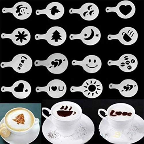 16pcs Modello Stencil Cappuccino caffè stoppa Fiori Pad Duster Spray Festivo Natale San Valentino Stampo Amore Barista Arte Torta Strumenti di decotazione Bianco