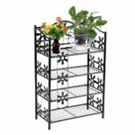 EBTOOLS Portafiori Scaffale 4 Ripiani, Scaffale Decorativo Piante per Giardino Balcone Cortile in Ferro Verniciato,Nero, 59.5 x 30 x 89.5 cm