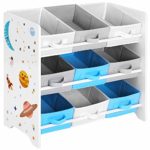 SONGMICS Scaffale Portaoggetti, 9 Scatole per Giocattoli e Libri, Organizzatore in Tessuto TNT, per Camera dei Bambini, Sala Giochi, Asilo, 62,5 x 29,5 x 60 cm, Motivi Spaziali, Bianco GKR33WT