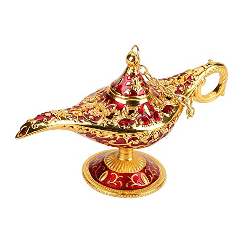 Aladdin Genie Lampada, Lampada Magica Di Aladino Classica Ed Elegante, Lampada Magica Vintage Tè Vaso Genie Lampada Collezionabile Decorazione Casa E Regalo Festa, Metallo, Rosso