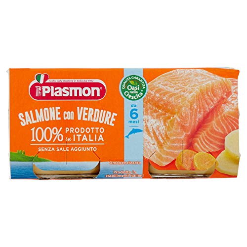 Plasmon Alimento per l’Infanzia Oasi nella Crescita con Salmone e Verdure – 2 vasetti da 80 gr