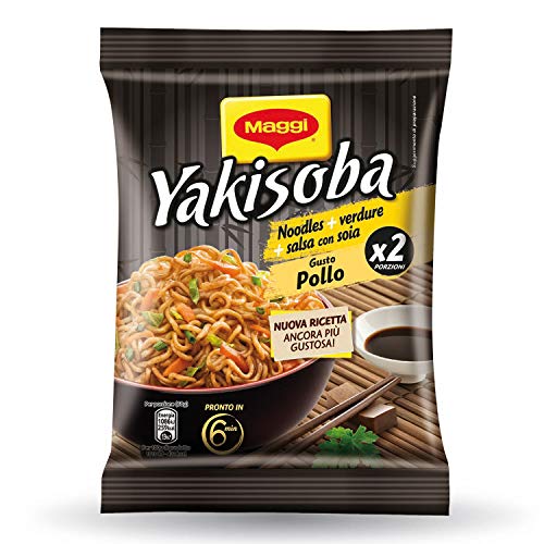 Maggi Yakisoba Gusto Pollo Noodles Istantanei con Verdure e Salsa con Soia, 8 Confezioni da 120 g, 16 Porzioni