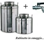 Megashopitalia Contenitore Bidone Fusto per Olio in Acciaio Inox 15 30 50 Litri Made in Italy con Guarnizione per Il Tappo e Rubinetto da 1/2 Pollice Incluso