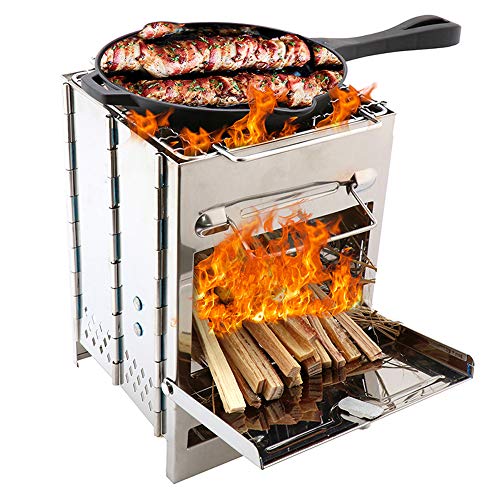 Lixada Fornello da Campeggio Pieghevole in Acciaio Inox Backpacking Stufa a Legna a Legna Mini BBQ Grill con Borsa per Zaino in Spalla da Campeggio