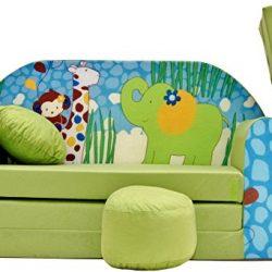 PRO COSMO Z16 Bambini Divano Letto futon con Pouf/poggiapiedi/Cuscino, Tessuto, Verde, 168 x 98 x 60 cm