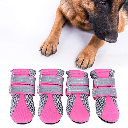 Fdit Scarpe per Cani Scarpe Mesh Traspiranti Pet Antiscivolo Suola Protettiva Daily Soft Puppy Boots per Prevenire Graffi Scorrevoli(Rosa S)