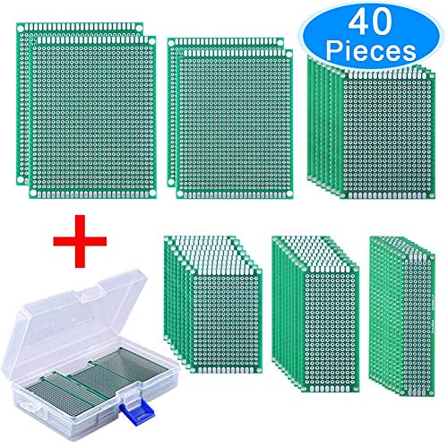 AUSTOR 40 Pezzi Circuito Stampato Millefori Fai da te PCB Board 6 Dimensioni con Free Box per Fai da te Saldatura e Progetto Elettronico 2