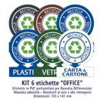 Etichette autoadesive per raccolta rifiuti – KIT OFFICE (MEDIO) – 6 etichette assortite 11x14cm