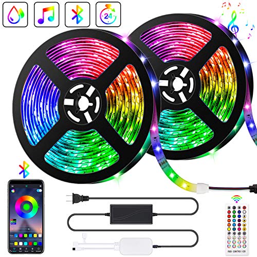 10M Bluetooth Striscia LED Musicale 5050 RGB Impermeabile IP65 SMD, Akapola 300 LED TV Retroilluminazione Strisce, Funzione Musicale, Programma Personale, Controllo APP e Telecomando, Flessibile