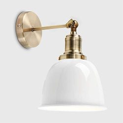 MiniSun – Moderna lampada da parete con un tocco retrò, braccio articolato, in metallo effetto ottone antico – Forma di cupola bianca 7