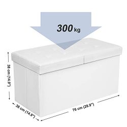 SONGMICS 80 L Pouf Contenitore con Coperchio Ribaltabile Poggiapiedi capacità di Carico di 300 kg Bianco 76 x 38 x 38 cm LSF45WT 6