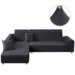 TAOCOCO Copridivano con Penisola Elasticizzato Chaise Longue Sofa Cover Componibile in Poliestere a Forma di L (Grigio, 3 Posti+3 Posti)