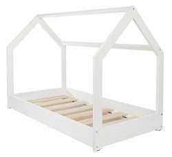 Velinda Letto & casa in Legno Stile scandinavo Nordico Bambino cameretta 160x80cm (Colore: Bianco)