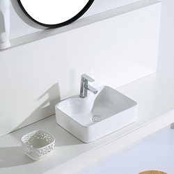 ERIDANUS Serie Rufus-02, Lavabo di Ceramica Bianco Lusso Lavandino Lavello Lavamano Lavabo da Appoggio Rettangolare Quadrato Bacinella Lavandino Lavello per Bagno Casa Bidet Lavabo 5