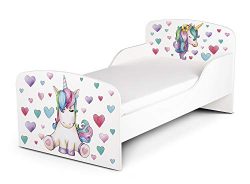 Leomark Letto Lettino per Bambini in Legno e Materasso Magnifiche Stampe Dimensioni 140×70 Colore Bianco Unicorno Cavallo Cuori 3