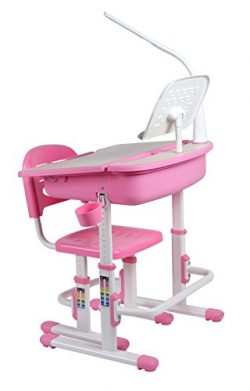 Scrivania Tavolo Sedia Ergonomica Per Bambini Basculante Scrittoio Set Di Mobili Altezza Regolabile Per L’apprendimento Lampada LED Per Computer Cassetto Rosa 4