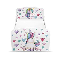 Leomark Letto Lettino per Bambini in Legno e Materasso Magnifiche Stampe Dimensioni 140×70 Colore Bianco Unicorno Cavallo Cuori