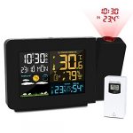 Kalawen Orologio Proiezione Soffitto Temperatura Esterna Interna con Sensore Esterno, Previsioni Stazione Meteo Sveglia Proiettore Dimmerabile 2-Allarmi LCD Display di Calendario Temperatura umidità