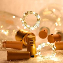 Nurkoo – Set di 12 luci a LED in sughero, per bottiglie di vino, 2 m, 20 LED, a batterie decorative in rame, per matrimonio, Natale, festa, casa, esterno, giardino, (bianco caldo) 7