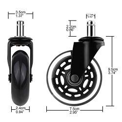 FEMOR Set di 5 Rotelle per Sedia in Gomma Morbida Silenziose Antigraffio Roller, Rotelle da Sedia per Parquet e Pavimenti in Legno Rotelle Universali per Sedia Ufficio 11x22mm 3