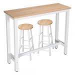 WOLTU Set Mobili da Bar Tavolo con 2 Sgabelli Alti Arredo per Cucina in Acciaio Legno BT17hei+BH130hei-2