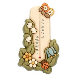 THUN – Termometro da Parete – Ceramica Country – con Farfalla e Coccinella – 13,9 x 24,10 h cm