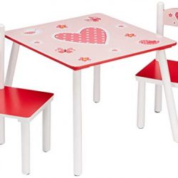 Kesper 17722 1 Tavolo per bambini con 2 sedie, design: Cuori, MDF laccato, FSC, Rosa (Rosa)